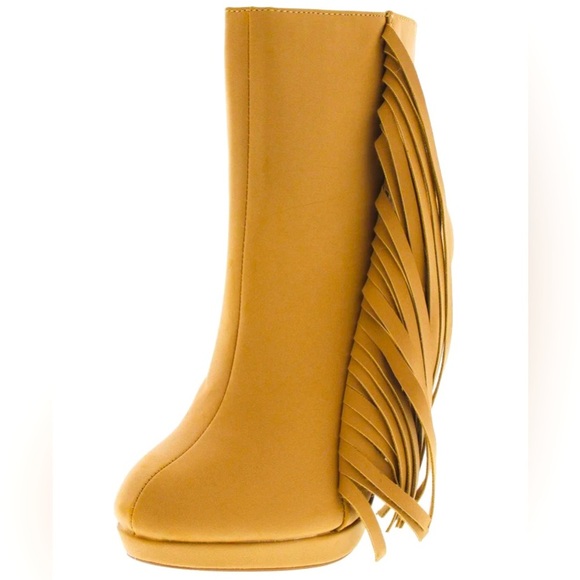 NEW FALL ARRIVAL Suede Tan Fringe Side Stiletto Ankle Boot Heel - Picture 2 of 3